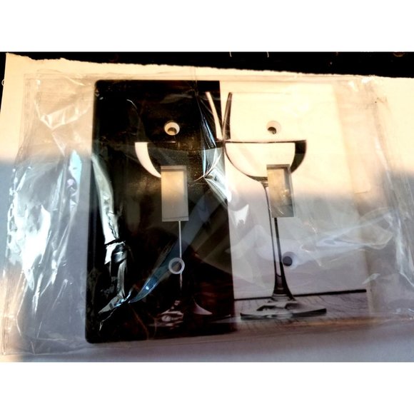 Light Switch Cover Plate Decorative Plastic Black & White Wine Glasses   2 Gang - Picture 3 of 5